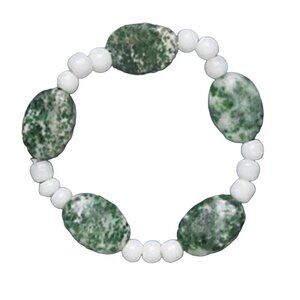 Green Tree Agate White Glass Chunky Gemstone Bracelet Small Size